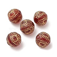 Plating Acrylic Beads, Golden Metal Enlaced, Round, Red, 12mm, Hole: 1.8mm, about 530pcs/500g(OACR-C016-05)
