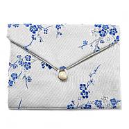 Chinese Style Floral Cloth Jewelry Storage Pouches, with Plastic Button, Rectangle Jewelry Gift Case for Bracelets, Earrings, Rings, Random Pattern, Light Cyan, 9.5x12x0.3~0.7cm(AJEW-D065-01C-06)
