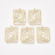 Smooth Surface Iron Pendants, Rectangle, Matte Gold Color, 34.5x26x1.5mm, Hole: 2mm(IFIN-T011-19MG)