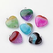 Dyed Natural Agate Pendants, Heart, Mixed Color, 21.5~23x20~20.5x6.5~7.5mm, Hole: 2mm(G-S214-17)