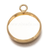 304 Stainless Steel Pendant Cabochon Settings, Plain Edge Bezel Cups, Flat Round, Real 18K Gold Plated, Tray: 14mm, 19.5x16x2mm, Hole: 2mm(STAS-Z030-01G-G)