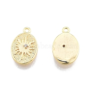 Brass Micro Pave Clear Cubic Zirconia Charms, Nickel Free, Oval with Sun Pattern, Real 18K Gold Plated, 14x9.5x2.5mm, Hole: 1.2mm(KK-G437-02G)