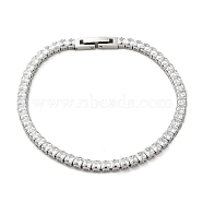 Clear Cubic Zirconia Tennis Bracelet, 304 Stainless Steel Square Link Chain Bracelet, Stainless Steel Color, 7-1/2 inch(19~19.2cm)(BJEW-M301-01P-02)