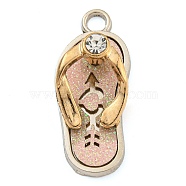 Alloy Pendants, with PU Leather, Rhinestone and Glitter Powder, Shoes, Cadmium Free & Lead Free, Pink, 37.5x16x11mm, Hole: 4mm(FIND-C052-03P)
