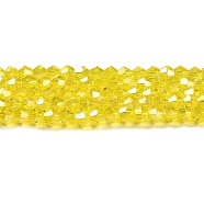 Transparent Electroplate Glass Beads Strands, AB Color Plated, Faceted, Bicone, Yellow, 3.5mm, about 108~123pcs/strand, 12.76~14.61 inch(32.4~37.1cm)(GLAA-F029-3mm-A21)