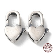 925 Thailand Sterling Silver Lobster Claw Clasps, Heart, Antique Silver, 12.5x8x3mm, Hole: 1mm(STER-D003-45AS)