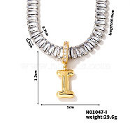 Golden Tone Brass Pave Clear Cubic Zirconia Letter Pendant Necklaces for Women, 15.75 inch(400mm)(YX4437-9)