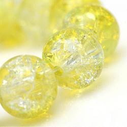 Baking Painted Crackle Glass Bead Strands, Round, Yellow, 10mm, Hole: 1.3~1.6mm, about 80pcs/strand, 31.4 inch(CCG-S001-10mm-04)