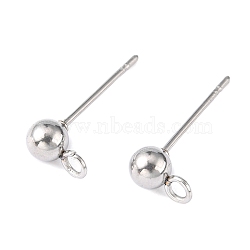 Original Color 304 Stainless Steel Ball Post Stud Earring Findings, with Loop, 16x4mm, Pin: 0.8mm, Hole: 1.5~2mm(X-STAS-R043)