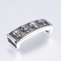 304 Stainless Steel Slide Charms, Rectangle with Skull, Antique Silver, 15x40x11.5mm, Hole: 7x12.5mm(STAS-I072-002AS)