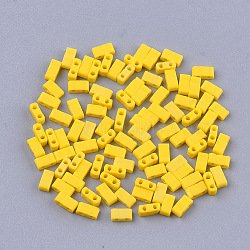 2-Hole Opaque Glass Seed Beads, Frosted, Rectangle, Gold, 4.5~5.5x2x2~2.5mm, Hole: 0.5~0.8mm(SEED-S023-23B-01)