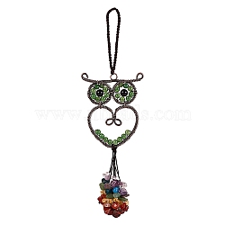 1Pc Natural Green Aventurine Big Pendant Decorations, with Brass Findings, Owl, Cadmium Free & Lead Free, with 1Pc Rectangle Velvet Pouches, 173mm(G-SZ0001-94A)