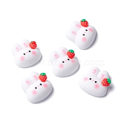 Resin Cabochons, Rabbit Head with Strawberry, White, 20.5x21.5x7mm(RESI-C008-04)