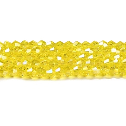 Transparent Electroplate Glass Beads Strands, AB Color Plated, Faceted, Bicone, Yellow, 3.5~3.8mm, about 113~115pcs/strand, 36~36.5cm(GLAA-F029-3mm-A21)