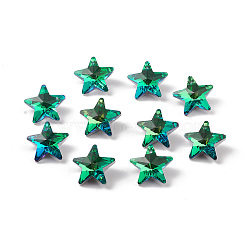 Electroplate Transparent Glass Pendants, Back Plated, Faceted, Star Charms, Green, 19x20x9.5~10mm, Hole: 1.2mm(GLAA-A008-02B)