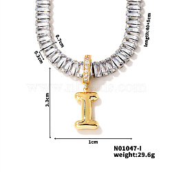 Golden Tone Brass Pave Clear Cubic Zirconia Letter Pendant Necklaces for Women, 15.75 inch(400mm)(YX4437-9)