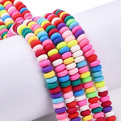 Handmade Polymer Clay Beads Strands, for DIY Jewelry Crafts Supplies, Flat Round, Colorful, 6~7x3mm, Hole: 1.5mm, about 113~116pcs/strand, 15.55 inch~16.14 inch(39.5~41cm)(X-CLAY-N008-008A)