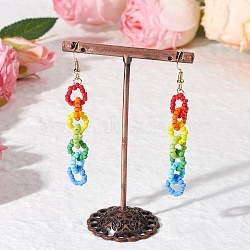Glass Dangle Earrings, Round, Golden, 71x10mm(EJEW-TA00675)