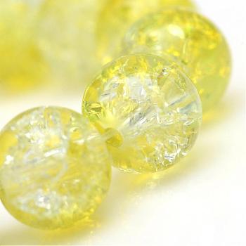 Baking Painted Crackle Glass Bead Strands, Round, Yellow, 10mm, Hole: 1.3~1.6mm, about 80pcs/strand, 31.4 inch