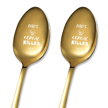 Stainless Steel Spoons Set, with Packing Box, Word Pattern, Golden Color, Skull Pattern, 182x43mm, 2pcs/set