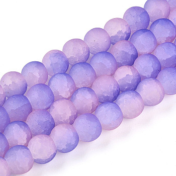 Crackle Glass Beads, Round, Two Tone, Frosted, Mauve, 8~8.5x7~7.5mm, Hole: 1.4mm
