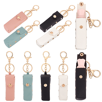 WADORN 4Pcs 4 Colors PU Leather Lipstick Storage Bags, Portable Lip Balm Organizer Holder for Women Ladies, with Light Gold Tone Alloy Keychain, Rectangle, Mixed Color, 9x3.2x2.9cm, 1pc/color