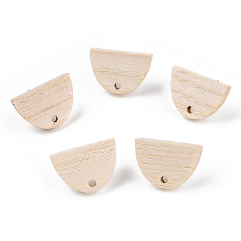 Ash Wood Stud Earring Findings, with 304 Stainless Steel Pin, Fan, 13x18mm, Hole: 1.8mm, Pin: 0.7mm
