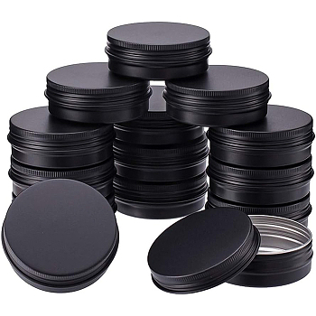 Round Aluminium Tin Cans, Aluminium Jar, Storage Containers for Cosmetic, Candles, Candies, with Screw Top Lid, Gunmetal, 7.1x2.5cm, Capacity: 60ml, 15pcs/box