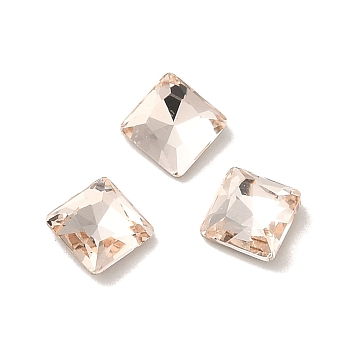 Glass Rhinestone Cabochons, Point Back & Back Plated, Faceted, Square, Light Peach, 5x5x2mm