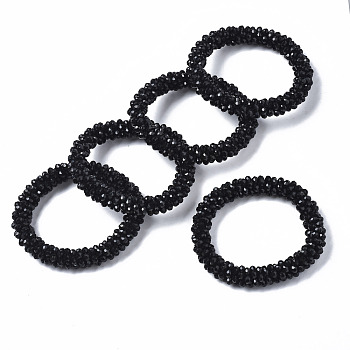 Faceted Opaque Glass Beads Stretch Bracelets, Torsade Bracelets, Random Color Rope, Rondelle, Black, Inner Diameter: 2 inch(5cm)