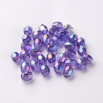 AB Color Plated Eco-Friendly Transparent Acrylic Barrel Beads, Faceted, Mauve, 4x4mm, Hole: 1mm, about 13333pcs/500g