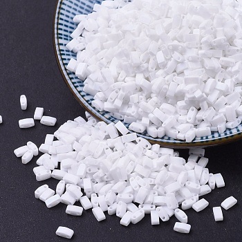 MIYUKI Half TILA Beads, Japanese Seed Beads, 2 Hole, (HTL402FR) Unicorn Matte White AB, 5x2.3x1.9mm, Hole: 0.8mm, about 250pcs/10g