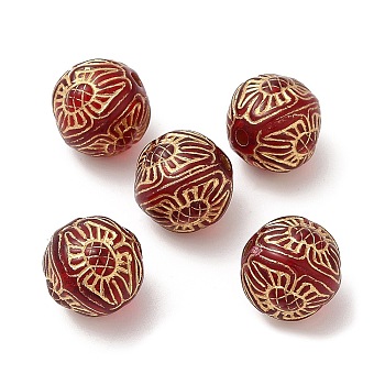 Plating Acrylic Beads, Golden Metal Enlaced, Round, Red, 12mm, Hole: 1.8mm, about 530pcs/500g