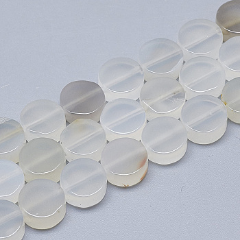 Natural White Agate Beads Strands, Flat Round, 10~10.5x5mm, Hole: 1mm, about 40pcs/strand, 16.3 inch