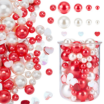 Elite Valentine's Day Vase Filler Kits, included Round Plastic Imitation Pearl Water Gel Beads, Heart Confetti for Floating Candles Making, Mixed Color, 10~30x10~30x0.5~30mm