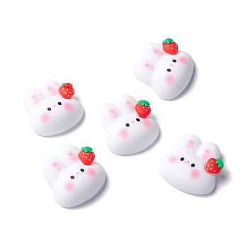 Resin Cabochons, Rabbit Head with Strawberry, White, 20.5x21.5x7mm