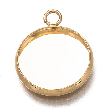 304 Stainless Steel Pendant Cabochon Settings, Plain Edge Bezel Cups, Flat Round, Real 18K Gold Plated, Tray: 14mm, 19.5x16x2mm, Hole: 2mm