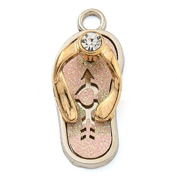 Alloy Pendants, with PU Leather, Rhinestone and Glitter Powder, Shoes, Cadmium Free & Lead Free, Pink, 37.5x16x11mm, Hole: 4mm