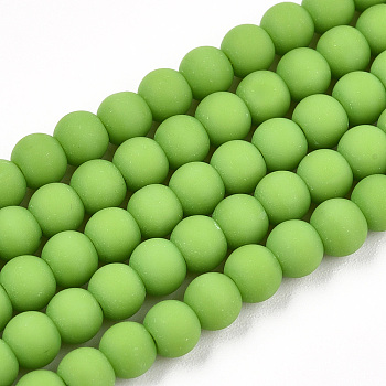 Opaque Glass Beads Strands, Frosted, Round, Lime Green, 4~4.5mm, Hole: 0.8mm, about 97~99pcs/strand, 14.76 inch~14.96 inch(37.5~38cm)