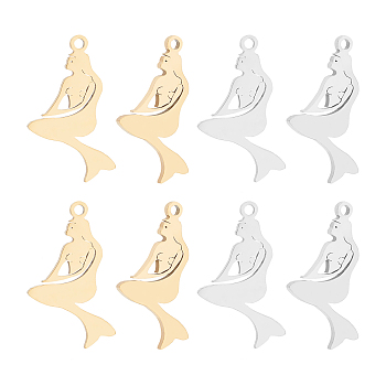 Unicraftale 12Pcs 2 Colors Ion Plating(IP) 201 Stainless Steel Pendants, Cut, Mermaid, Golden & Stainless Steel Color, 20x12x1mm, Hole: 1.2mm, 6pcs/color