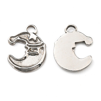 304 Stainless Steel Pendants, Manual Polishing, Christmas Theme, Moon Charms, Stainless Steel Color, 16x12x1.5mm, Hole: 2mm