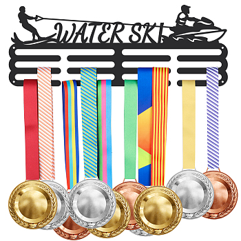Fashion Iron Medal Hanger Holder Display Wall Rack, with Screws, Sports Theme with Word Water Ski, Sports Themed Pattern, 150x400mm