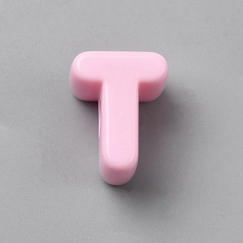 Acrylic European Beads, Large Hole Beads, Pink, Letter T, 20~21x8.5~20.5x13.5mm, Hole: 6mm