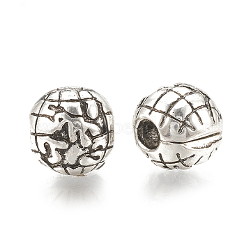 Alloy European Clasps, Large Hole Beads, Round, Antique Silver, 9x10x9.5mm, Hole: 3mm(PDLC-S001-06)