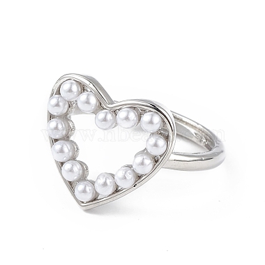 Anneau ajustable en forme de coeur évidé avec perle en plastique(RJEW-L100-012P)-2