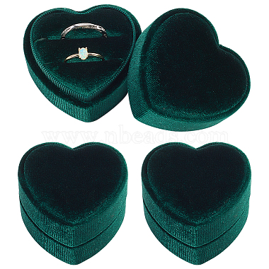 Dark Green Heart Velvet Ring Box