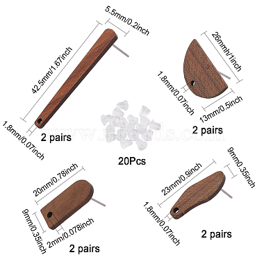 8 Pairs 4 Style Oval & Arch & Half Round Walnut Wood Stud Earring Findings(MAK-CA0001-16)-2