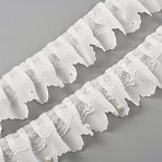 Polyester Organza Ruffled Pleated Lace Fabric Trim, with Platic Beads, White, 2-1/8 inch(55mm), 5 yards/Bundle(OCOR-WH0046-23)