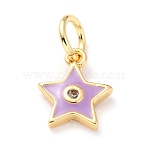 Brass Enamel Pendants, Cadmium Free & Lead Free, Long-Lasting Plated, Star, Real 18K Gold Plated, Purple, 9.5x8x2mm, Hole: 2.5mm(KK-M218-10D-RS)