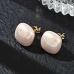Brass & ABS Plastic Imitation Pearl Stud Earrings for Women, Square, Long-Lasting Plated, Rack Plating, Lead Free & Cadmium Free, Golden, PeachPuff, 14x14mm(PL-CBA760A-03B-G01)